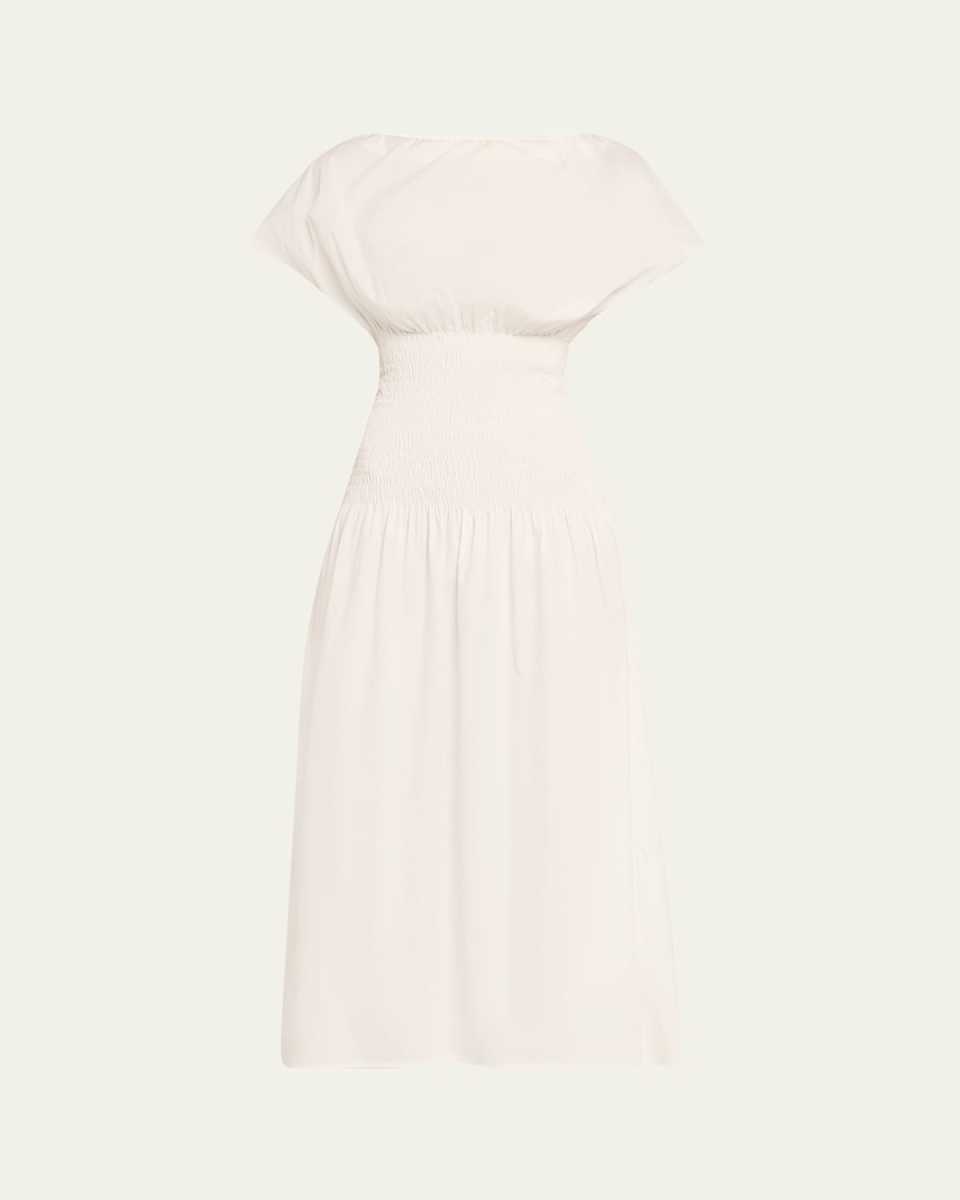 Ava Short-Sleeve Smocked Midi Dress